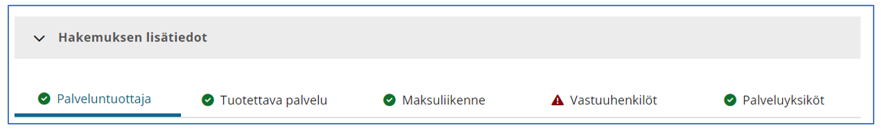 Välilehdet ylänavigaatiossa.